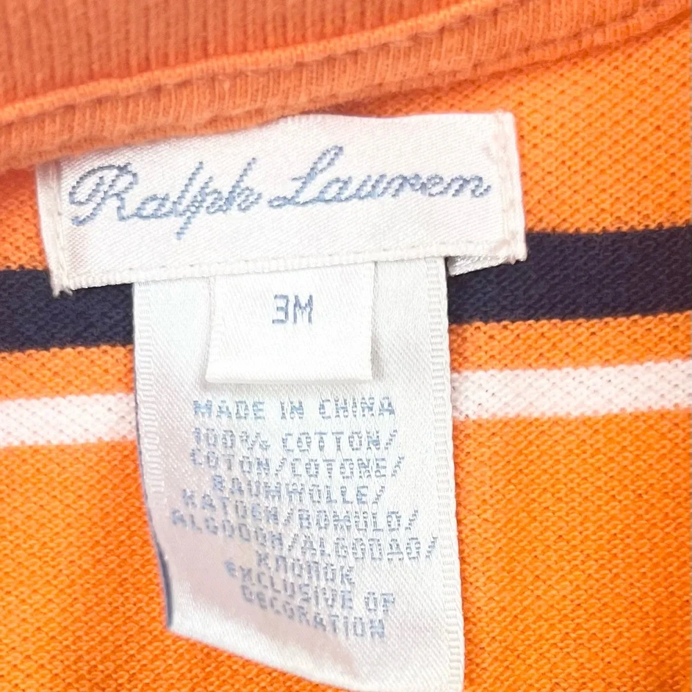 EUC Polo Ralph Lauren 3 Months Orange and Navy Striped Outfit
